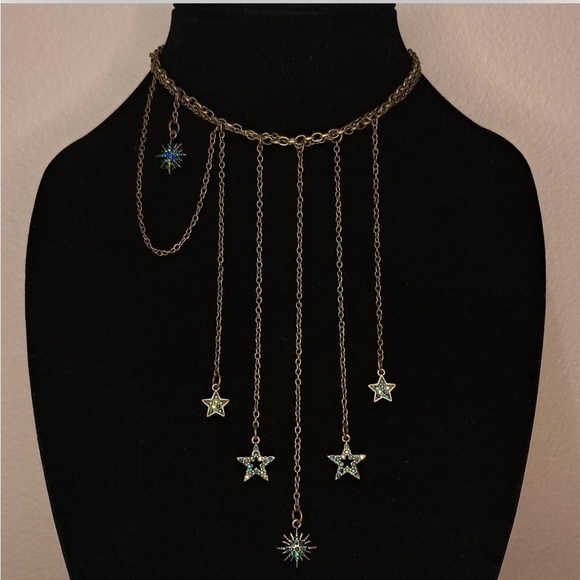 Handmade Jewelry - Green crystal Stars  Necklace